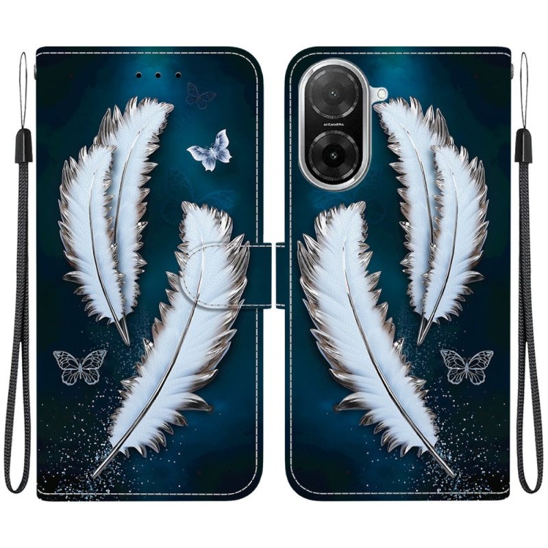 Läderfodral Poco C71 Telefonfodral Vita Fjädrar