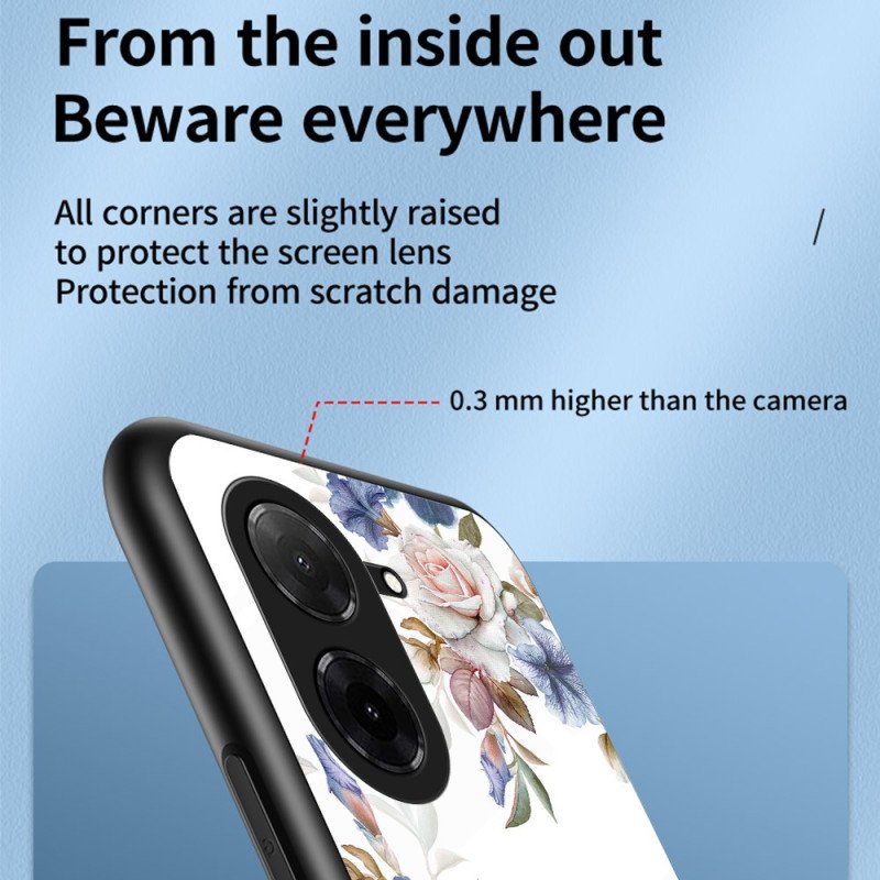 Skal Poco C71 Telefonfodral Blommigt Härdat Glas