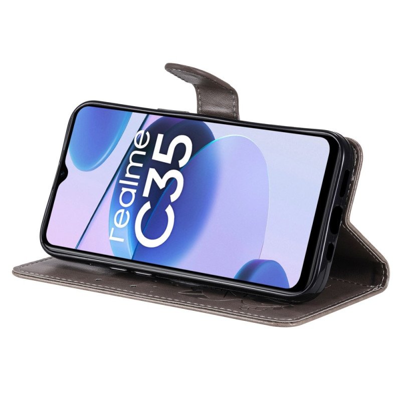 Folio-fodral Realme C35 Med Kedjar Kattblommor Bee Strappy