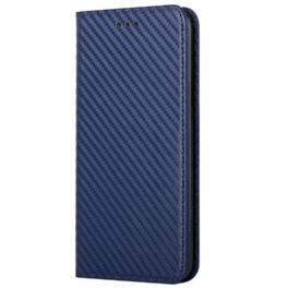 Folio-fodral iPhone 14 Pro Med Kedjar Läderfodral Strappy Carbon Fiber Style