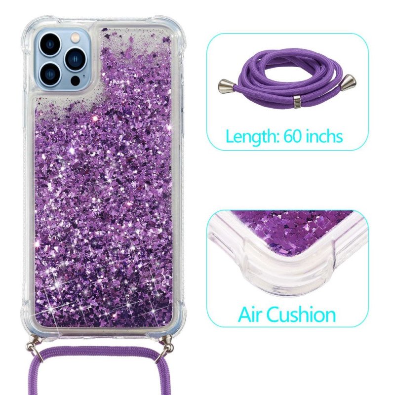 Mobilskal iPhone 14 Pro Med Snodd Design Av Paljetter Med Dragsko