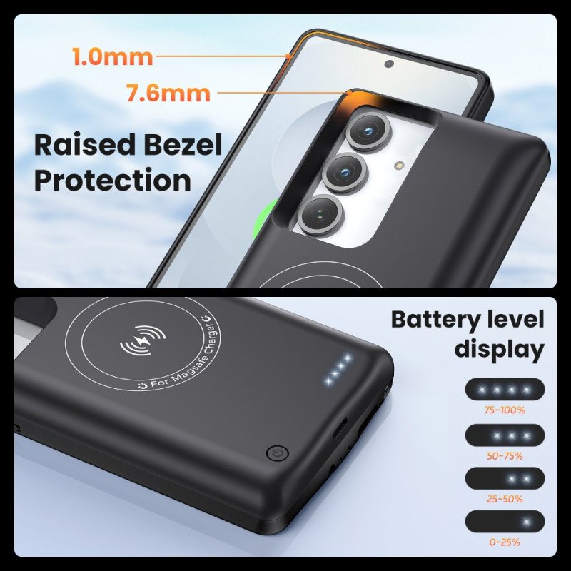 10000mah Externt Batterifodral För Samsung Galaxy S25 / S24 Med Magnetisk Fäste
