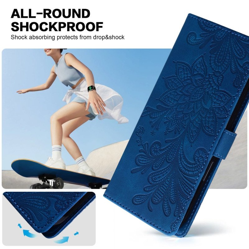 Läderfodral Samsung Galaxy S25 5g Telefonfodral Blommigt Spetsmönster