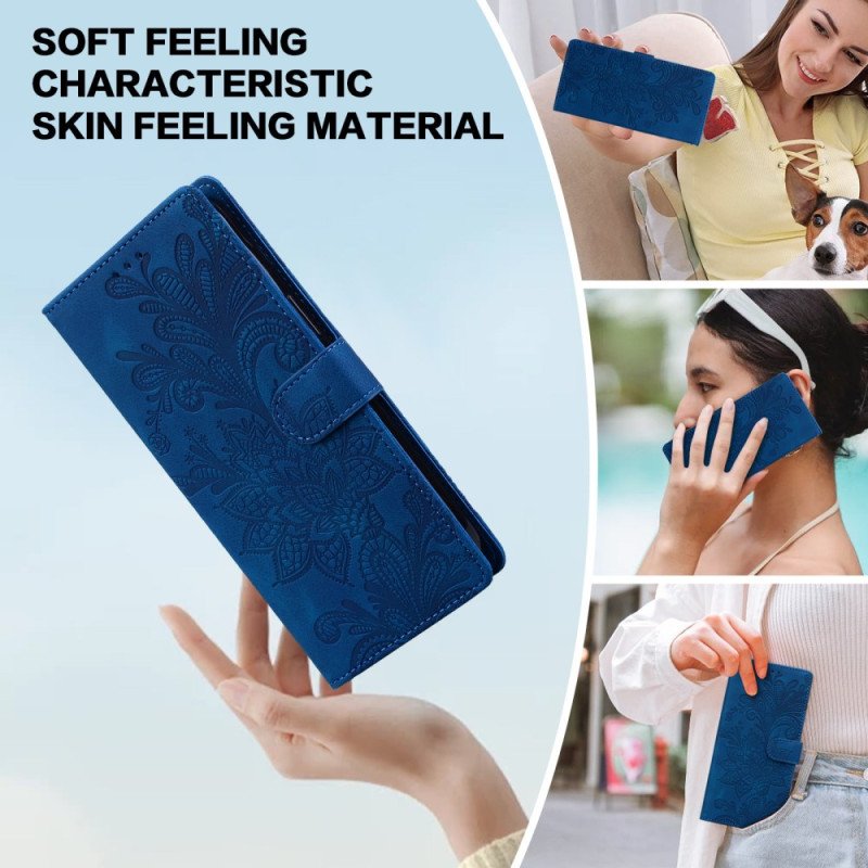 Läderfodral Samsung Galaxy S25 5g Telefonfodral Blommigt Spetsmönster