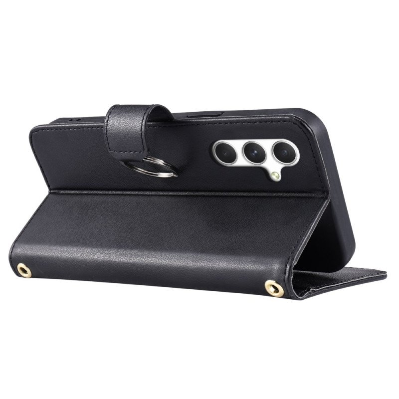 Läderfodral Samsung Galaxy S25 5g Telefonfodral Rund Ring Och Remmar