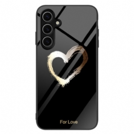 Skal För Samsung Galaxy S25 5g Guldhjärta På Svart Bakgrund
