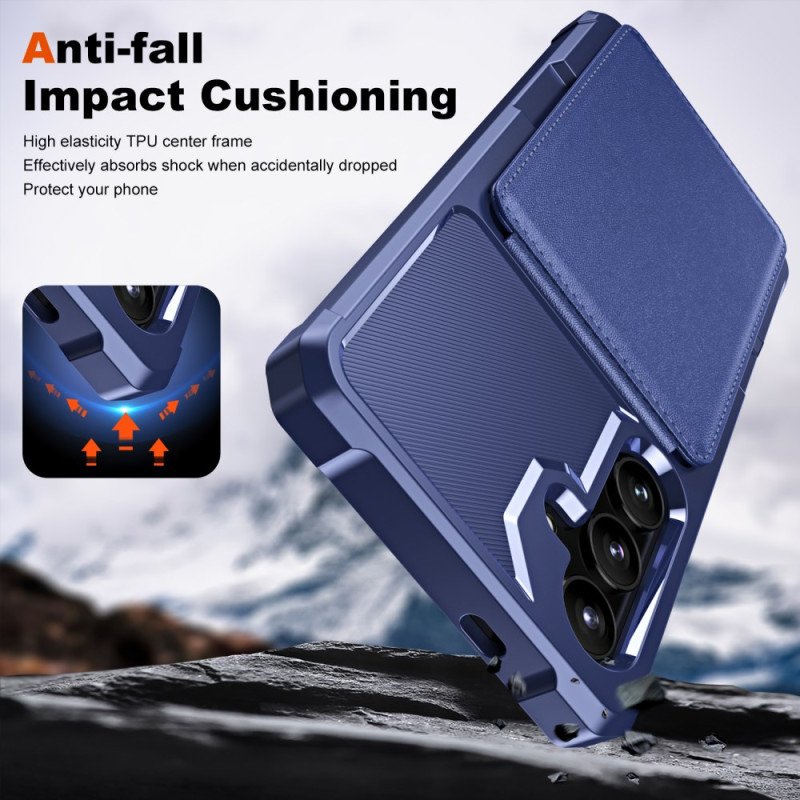 Skal För Samsung Galaxy S25 5g Korthållare Och Stativ Med Metalleffekt