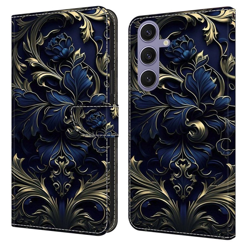 Fodral För Samsung Galaxy S25 Plus 5g Metallisk Blå Blomma