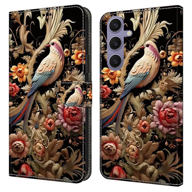 Läderfodral Samsung Galaxy S25 Plus 5g Telefonfodral Blommor Och Fåglar