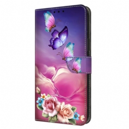 Läderfodral Samsung Galaxy S25 Plus 5g Telefonfodral Fjärilar Och Små Blommor