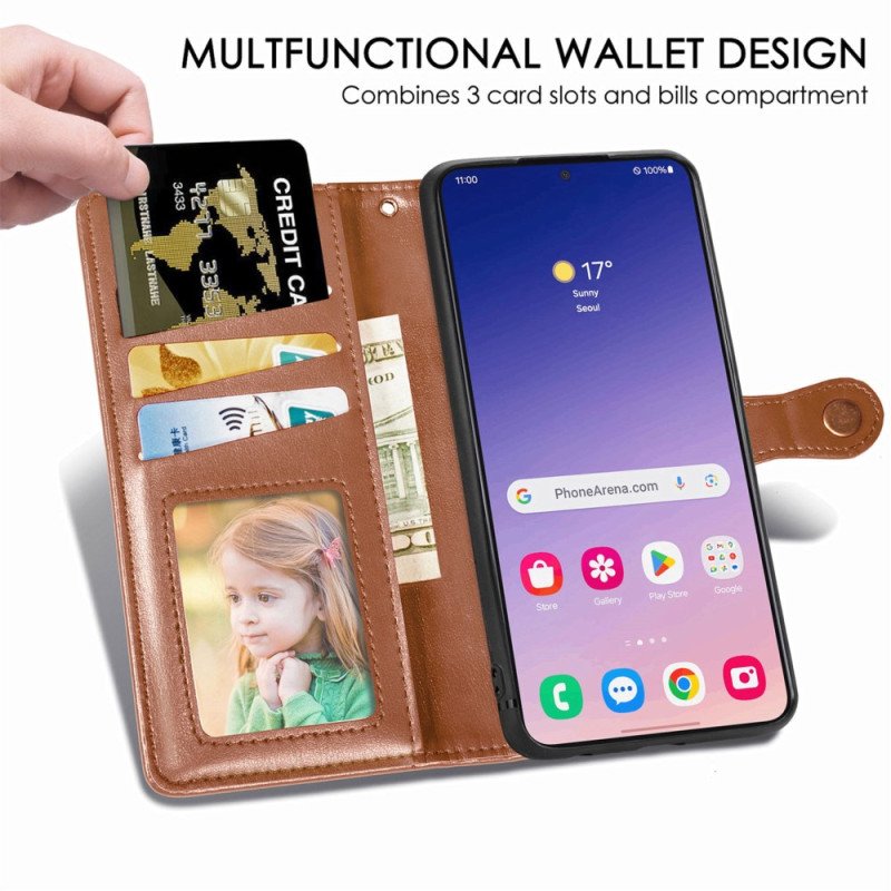 Läderfodral Samsung Galaxy S25 Plus 5g Telefonfodral Knappstängning