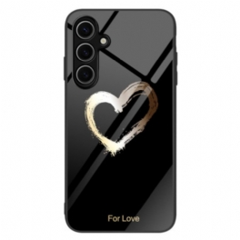 Skal Samsung Galaxy S25 Plus 5g Härdat Glas Med Guldfärgat Hjärta På Svart Bakgrund