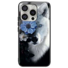 Skal iPhone 16 Pro Varg Och Blå Blomma Härdat Glas