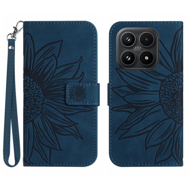 Läderfodral Xiaomi 17 Telefonfodral Solrosmönster Med Rem