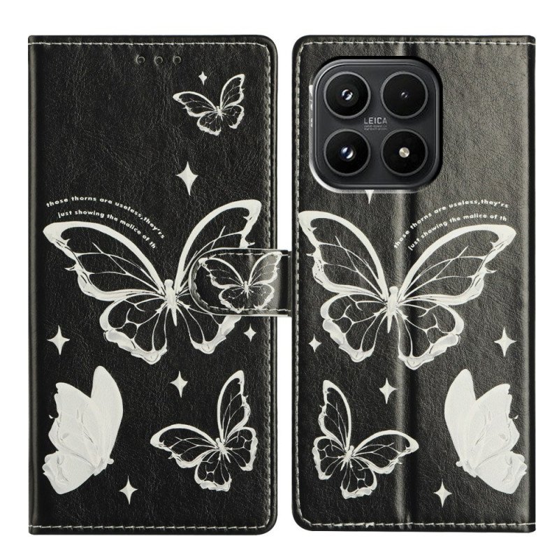 Läderfodral Xiaomi 17 Telefonfodral Svarta Och Vita Fjärilar