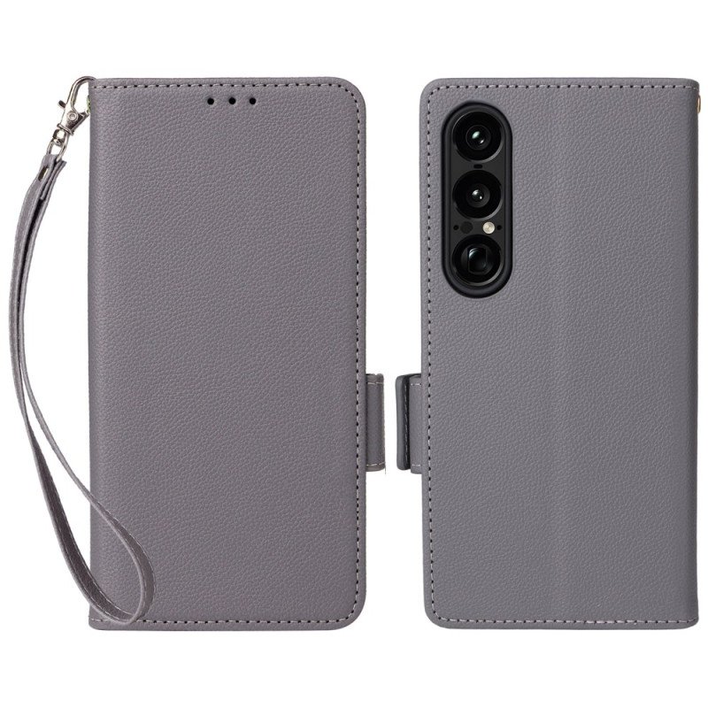 Fodral För Sony Xperia 1 Vii Litchitextur Med Rem