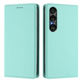 Folio-fodral Sony Xperia 1 Vii Rfid-skyddad Litchiläderstruktur