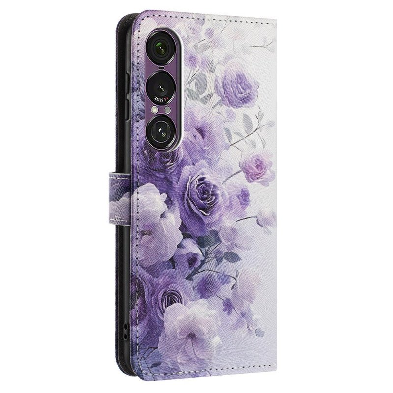 Läderfodral Sony Xperia 1 Vii Telefonfodral Lila Rosor