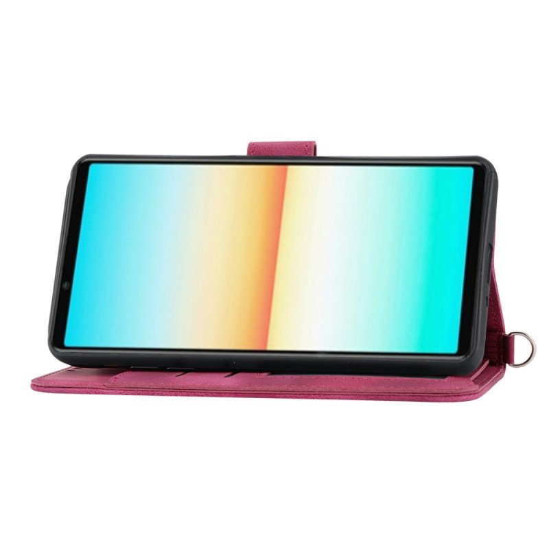 Läderskal Fodral Sony Xperia 1 Vii Mocka Med Spetseffekt