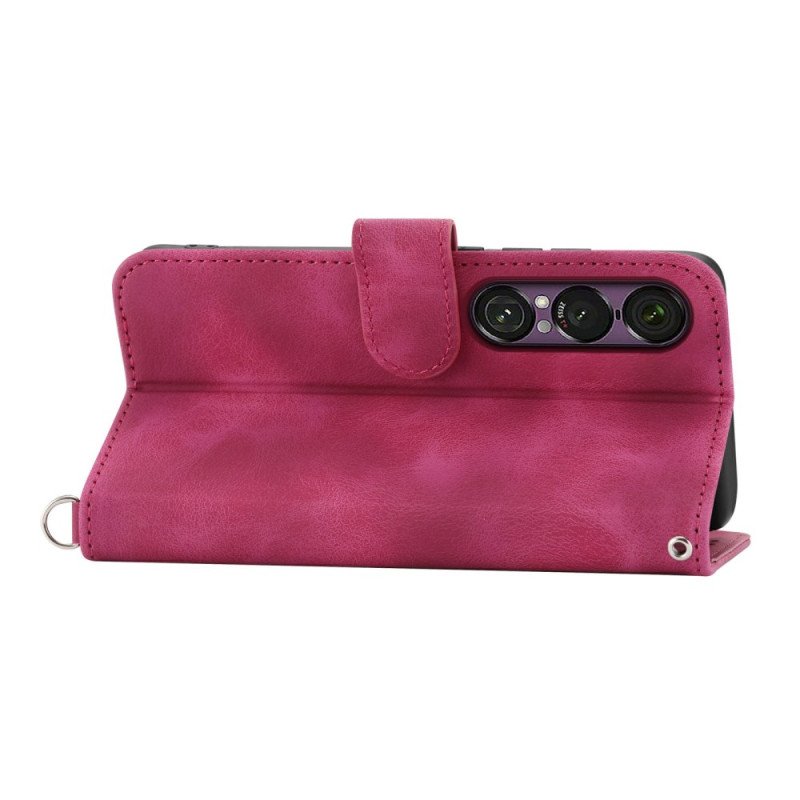 Läderskal Fodral Sony Xperia 1 Vii Mocka Med Spetseffekt