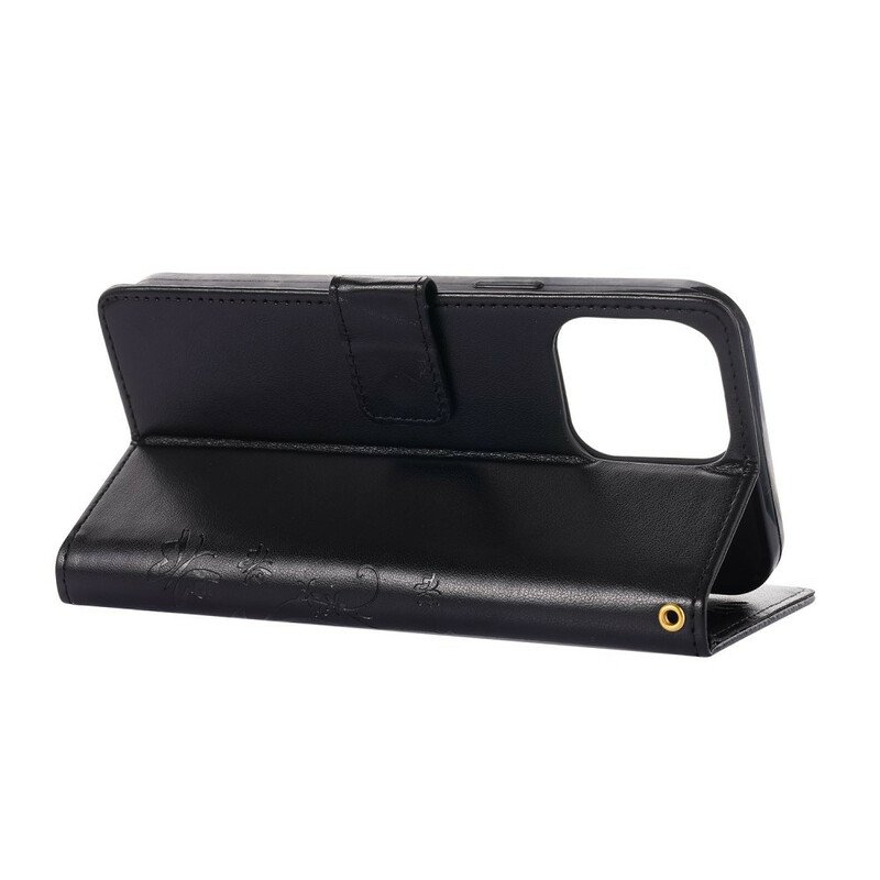 Fodral iPhone 13 Pro Med Kedjar Strappy Grafiska Blommor