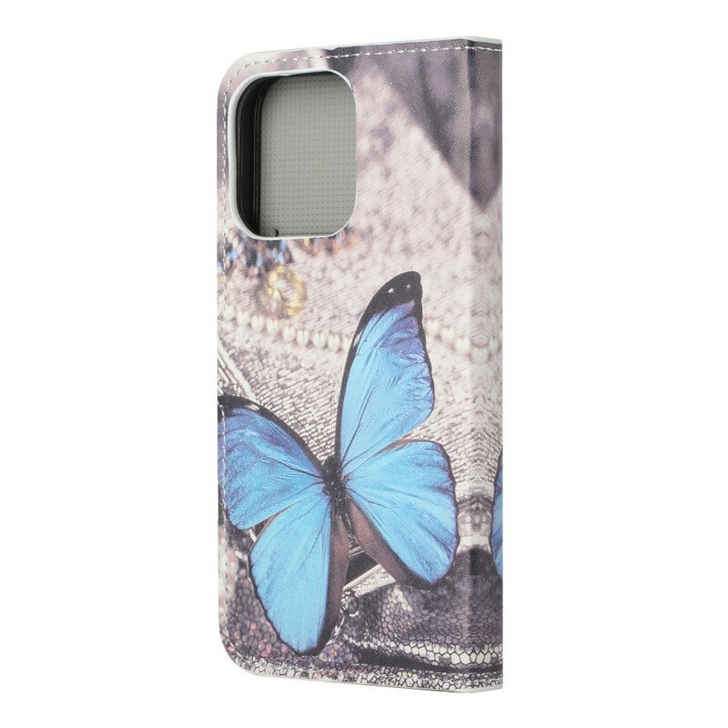 Läderfodral iPhone 13 Pro Blå Fjäril