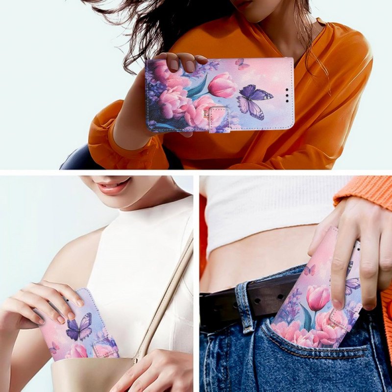 Fodral För Realme 14 5g Rosa Blommor Och Fjärilar