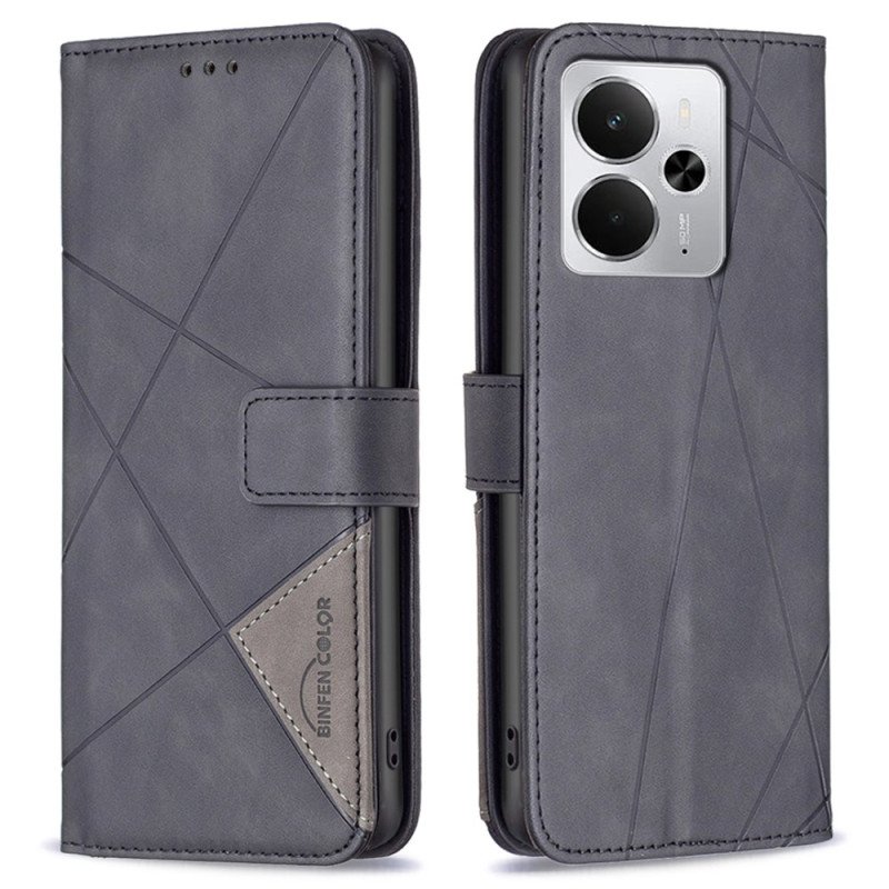 Läderfodral Realme 14 5g Telefonfodral Geometriskt Binfen-färgmönster