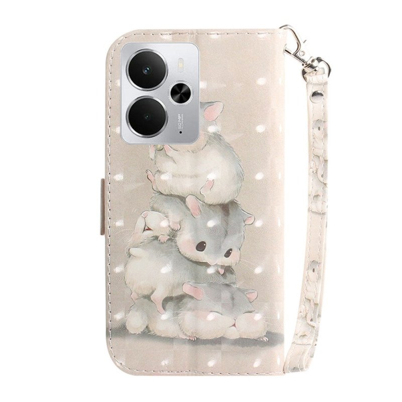 Läderfodral Realme 14 5g Telefonfodral Hamstrar Med Snodd