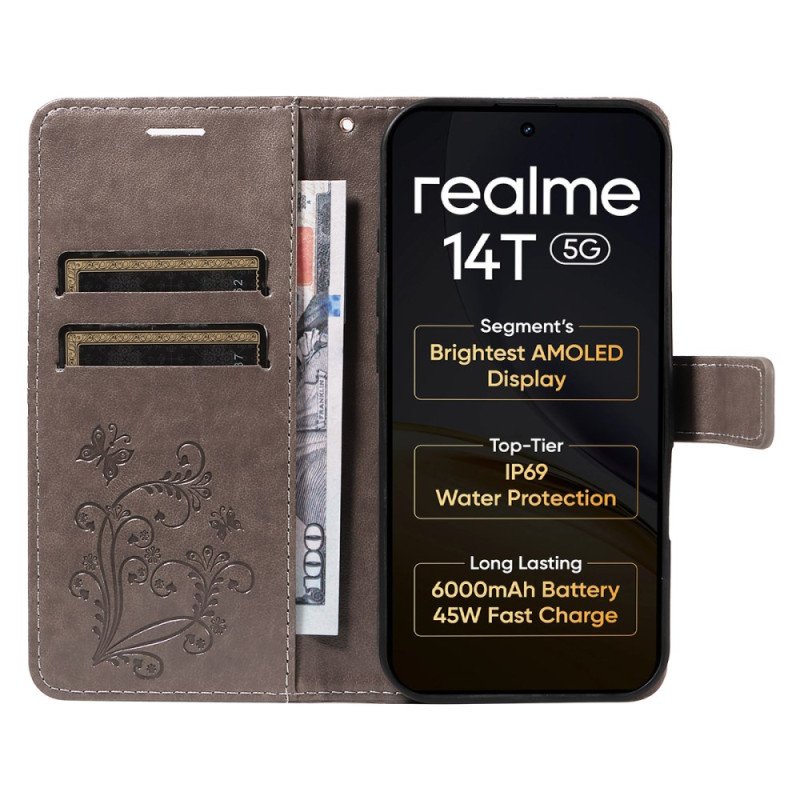 Läderfodral Realme 14 5g Telefonfodral Jättefjärilar