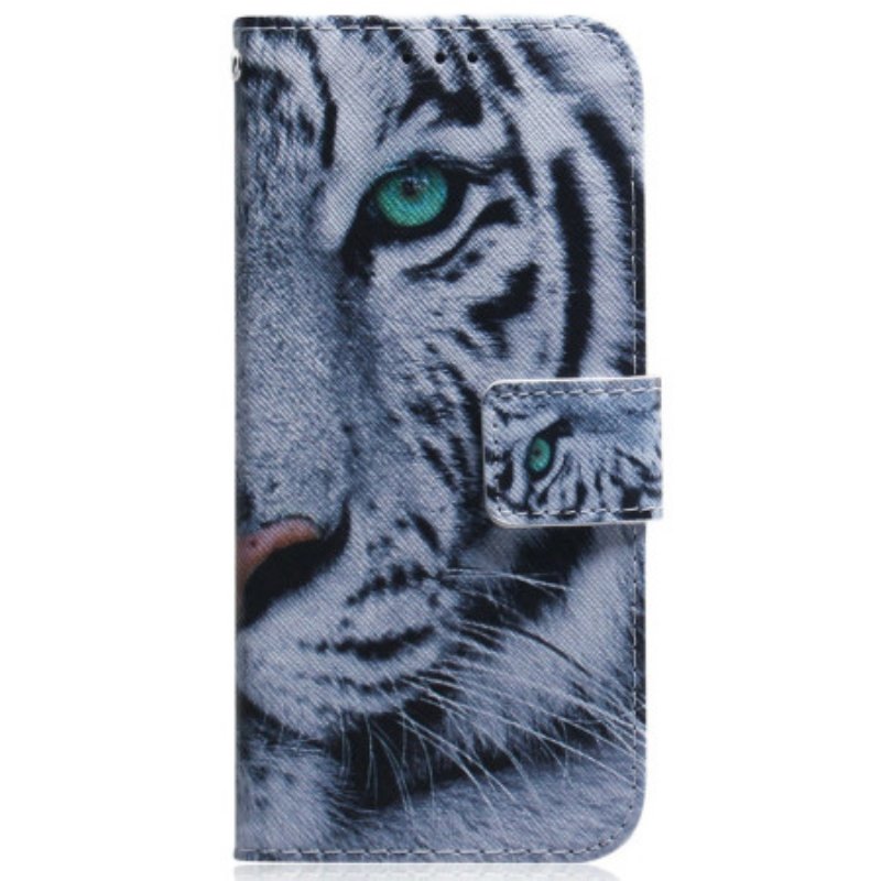 Läderfodral Realme 14 5g Telefonfodral Vit Tiger