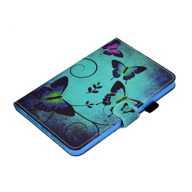 Läderfodral iPad Mini 6 (2021) Fjärilar På Grön Bakgrund