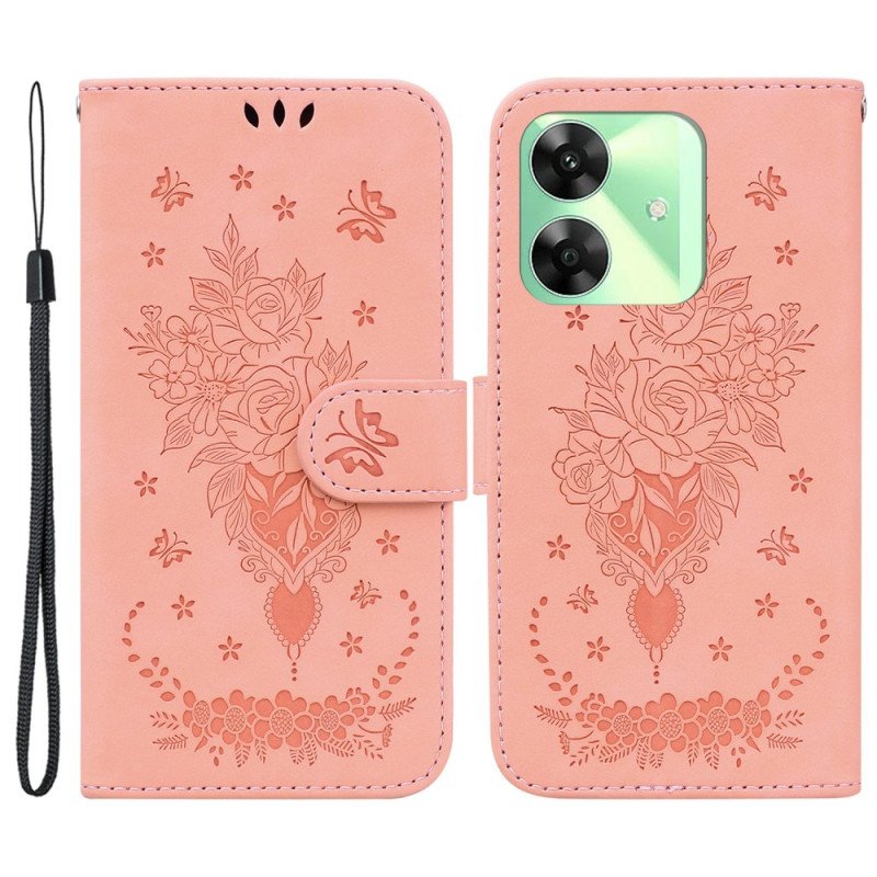 Fodral Realme Note 60x Rosor Med Mockaeffekt