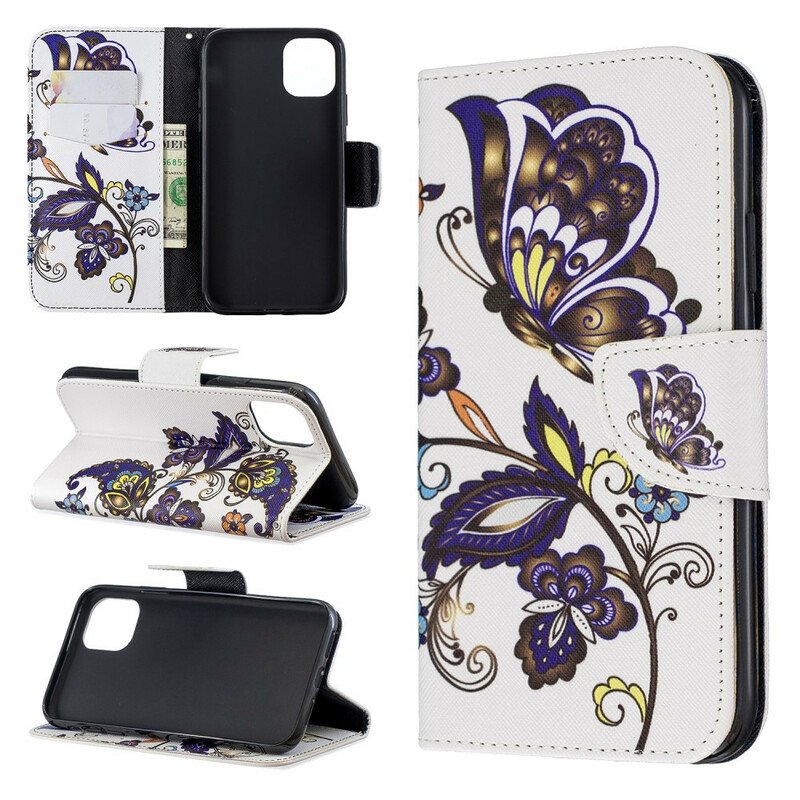 Läderfodral iPhone 11 Fjärilar Tatuering