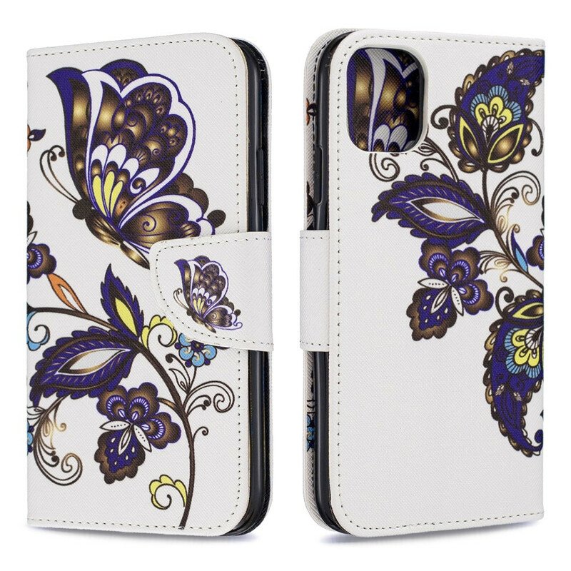 Läderfodral iPhone 11 Fjärilar Tatuering