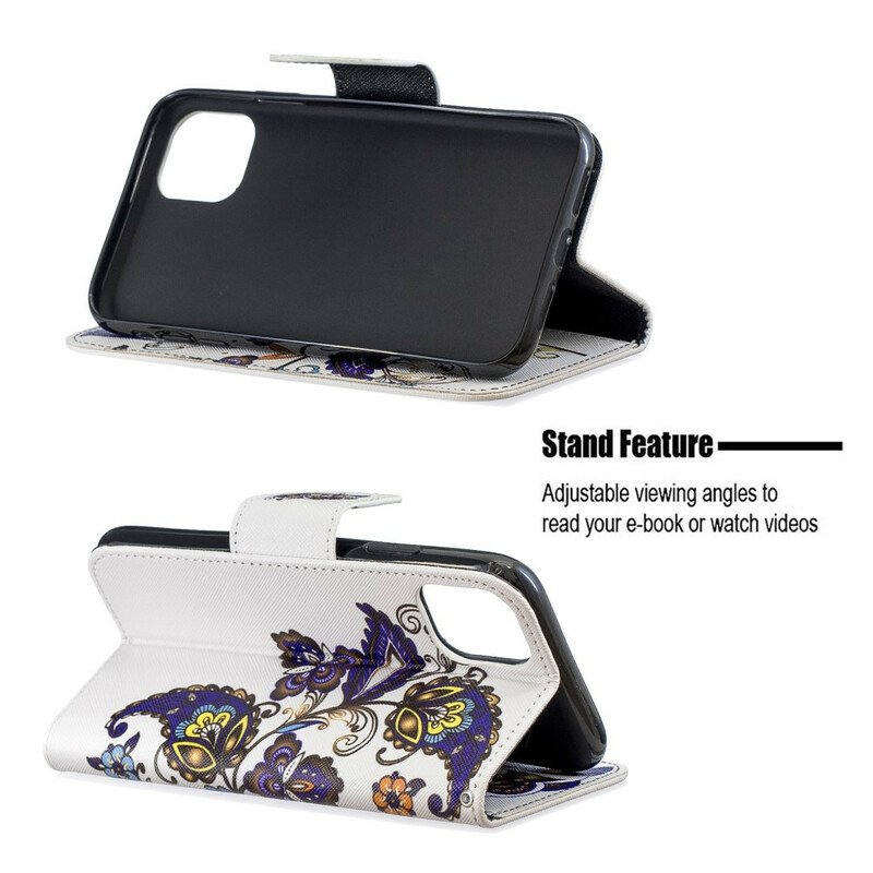 Läderfodral iPhone 11 Fjärilar Tatuering