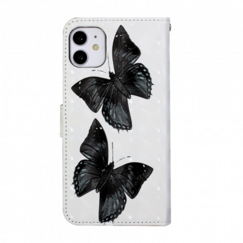 Läderfodral iPhone 11 Med Kedjar Justerbar Fjärilsrem