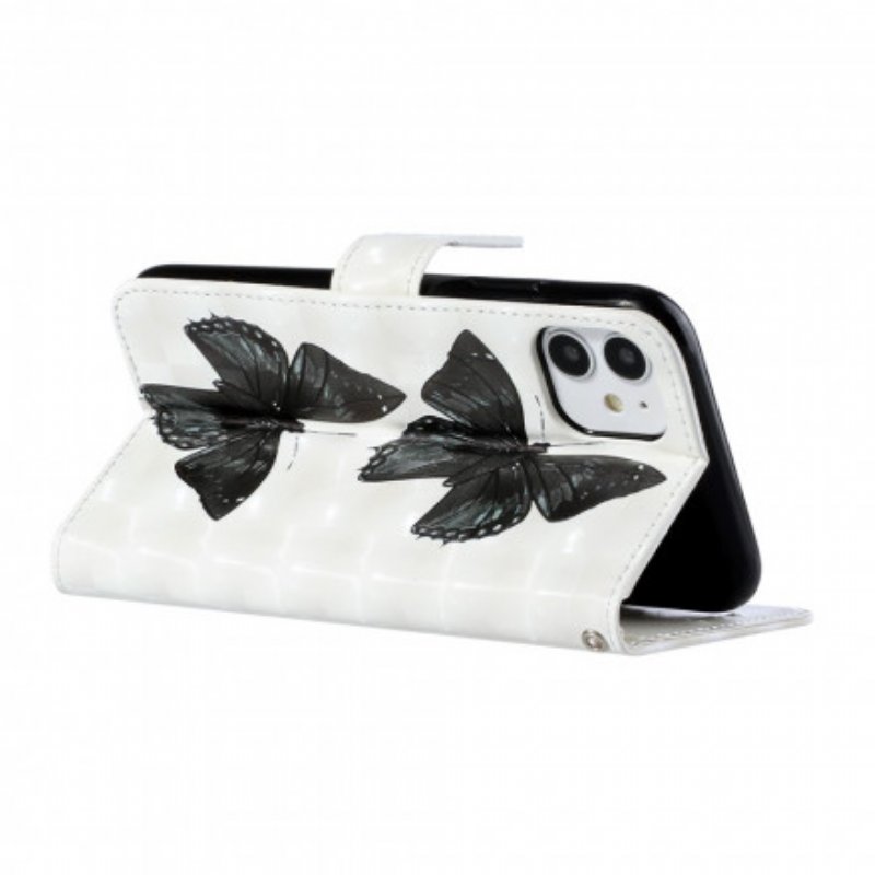 Läderfodral iPhone 11 Med Kedjar Justerbar Fjärilsrem