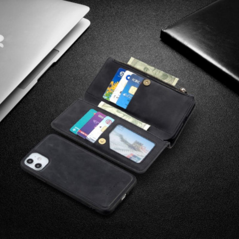 Läderfodral iPhone 11 Multifunktionell Med Dragkedja