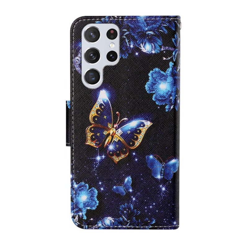 Folio-fodral Samsung Galaxy S22 Ultra 5G Med Kedjar Dyra Stringfjärilar