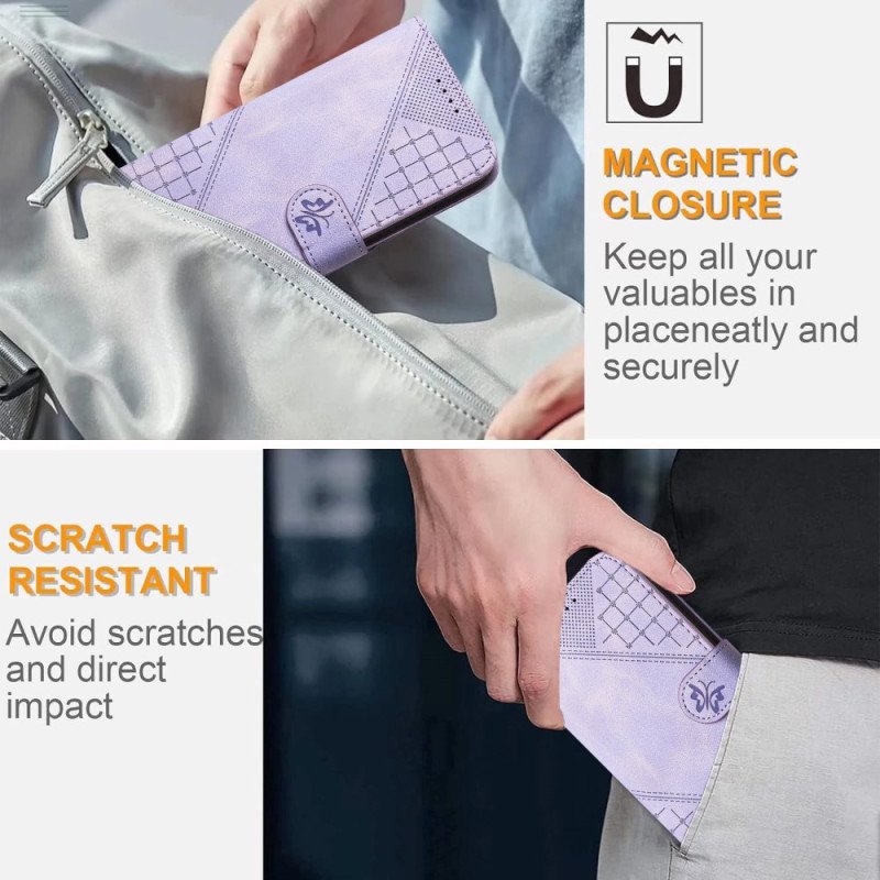 Läderfodral Poco X7 Pro 5g Telefonfodral Geometriskt Mönster Och Fjärilar