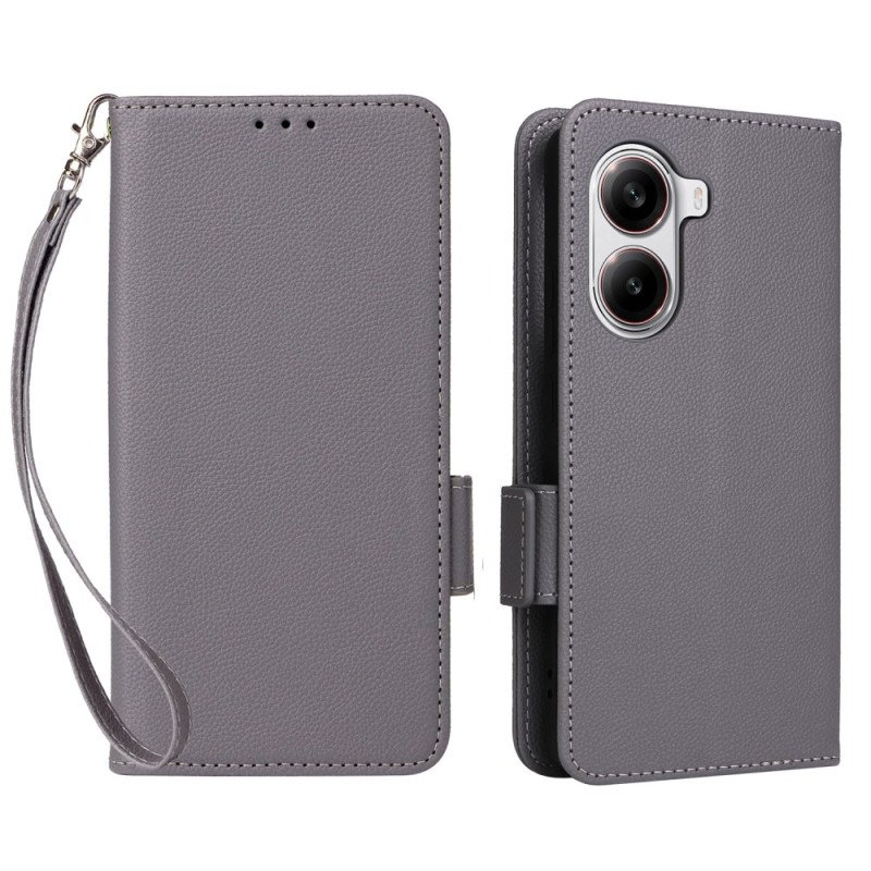 Läderskal Fodral Poco X7 Pro 5g Litchi-konstläder Med Rem