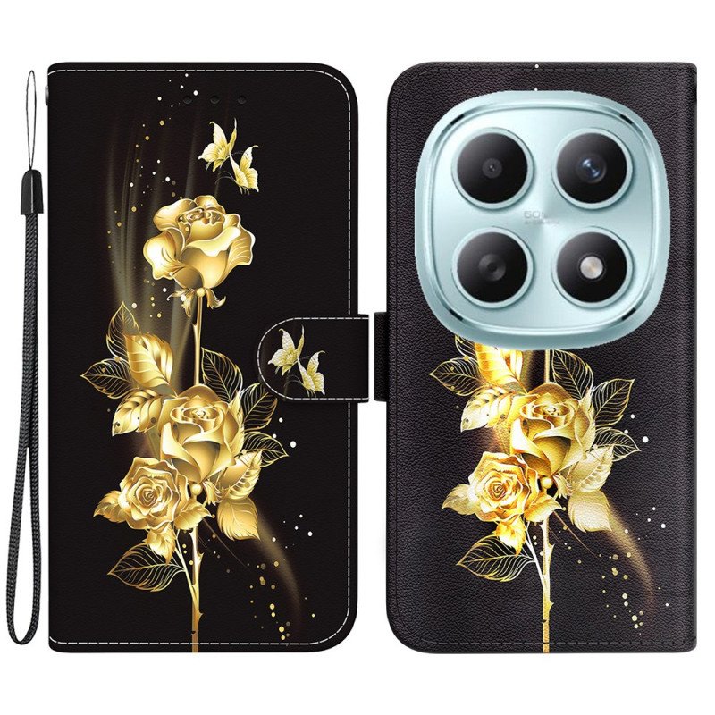 Fodral För Xiaomi Redmi Note 15 5g Guldfärgade Fjärilar Och Rosa