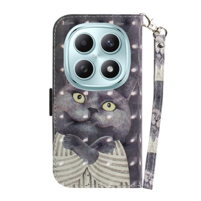 Läderfodral Xiaomi Redmi Note 15 5g Telefonfodral Grå Katt Med Snöre