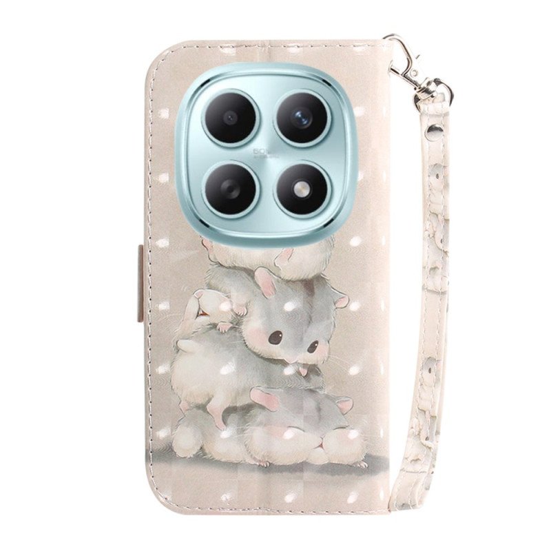 Läderskal Fodral Xiaomi Redmi Note 15 5g Hamstrar Med Snöre