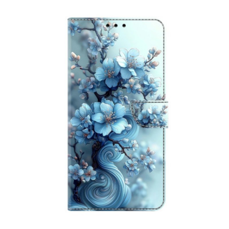 Läderskal Fodral Xiaomi Redmi Note 15 5g Isblå Blomma