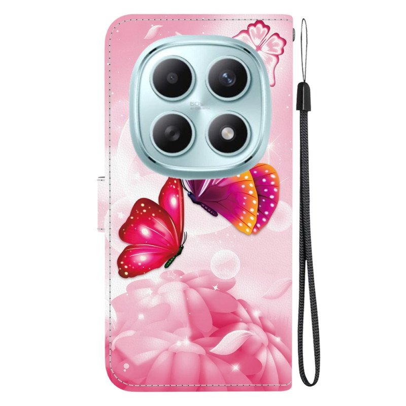 Läderskal Fodral Xiaomi Redmi Note 15 5g Rosa Fjärilar