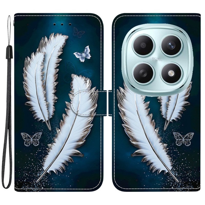 Läderskal Fodral Xiaomi Redmi Note 15 5g Vita Fjädrar