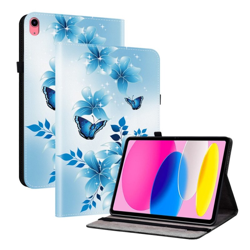 Fodral iPad (2025) Blå Fjärilar Och Blommor