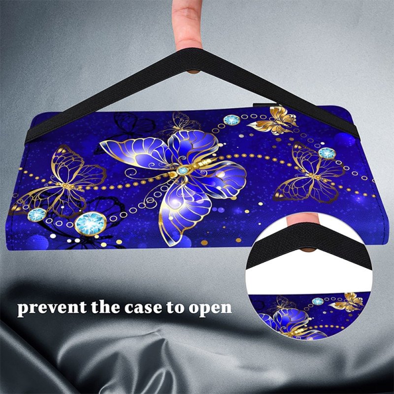 Fodral iPad (2025) Blå Och Guldfärgade Fjärilar